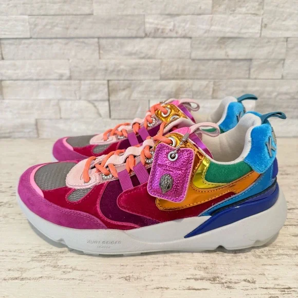 KURT GEIGER LONDON Suede Kurt Runner Sneakers Women’s SZ 38.5EU-8 US RAINBOW New - Picture 5 of 15
